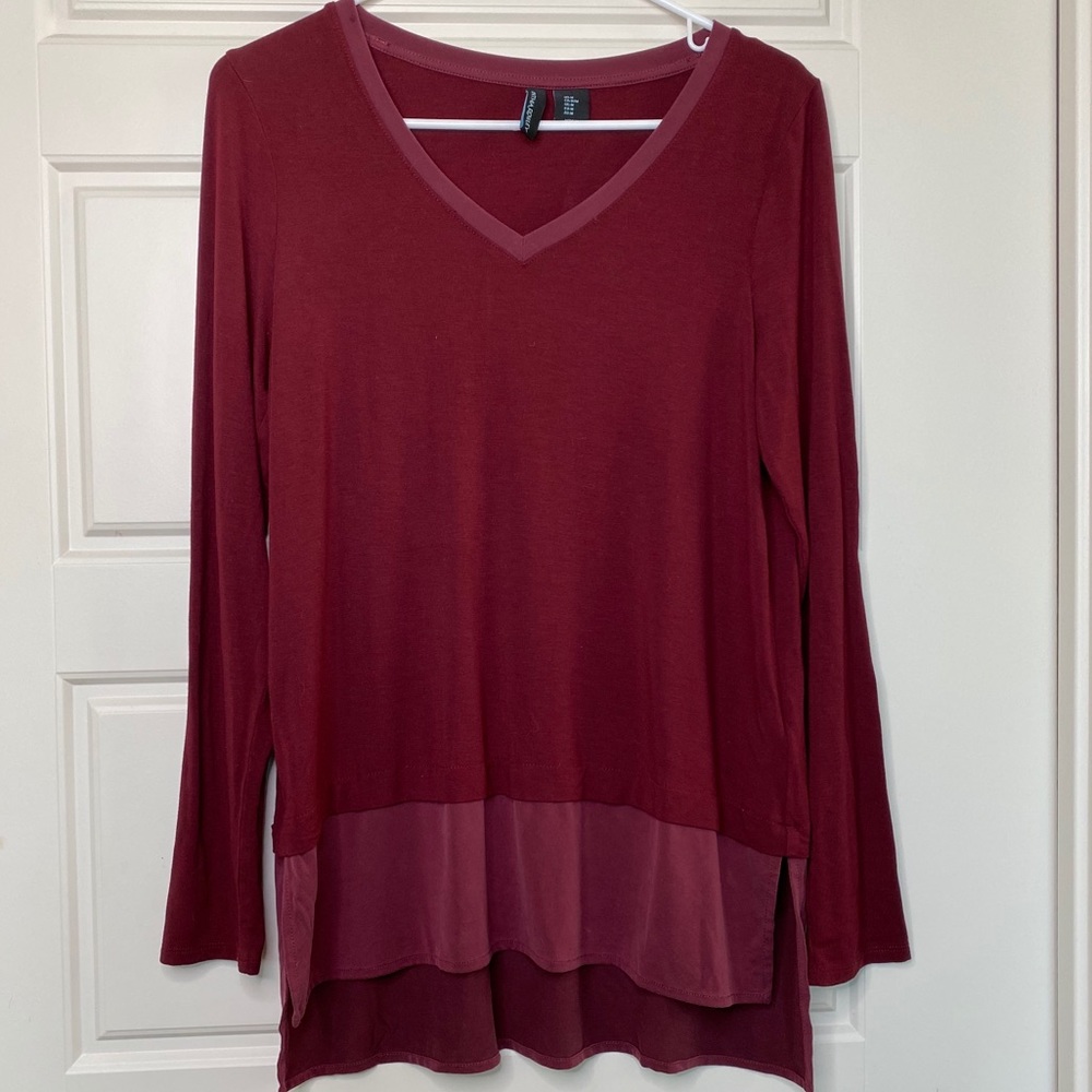 CYNTHIA ROWLEY BURGUNDY LONGSLEEVE LAYERED TUNIC M